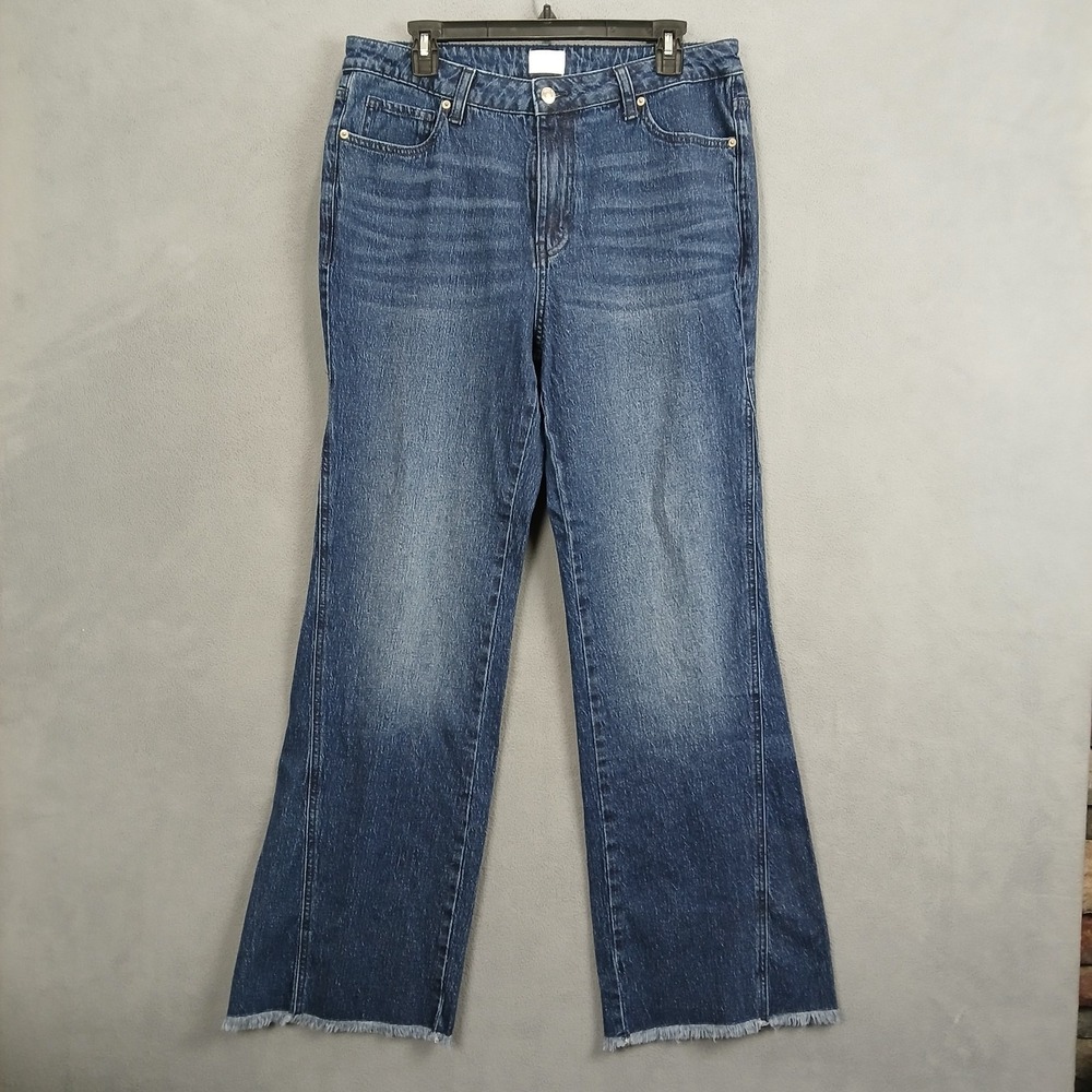 Time And Tru Jeans Women 12 Blue Medium Wash Denim Cotton Stretch Raw Hem Casual